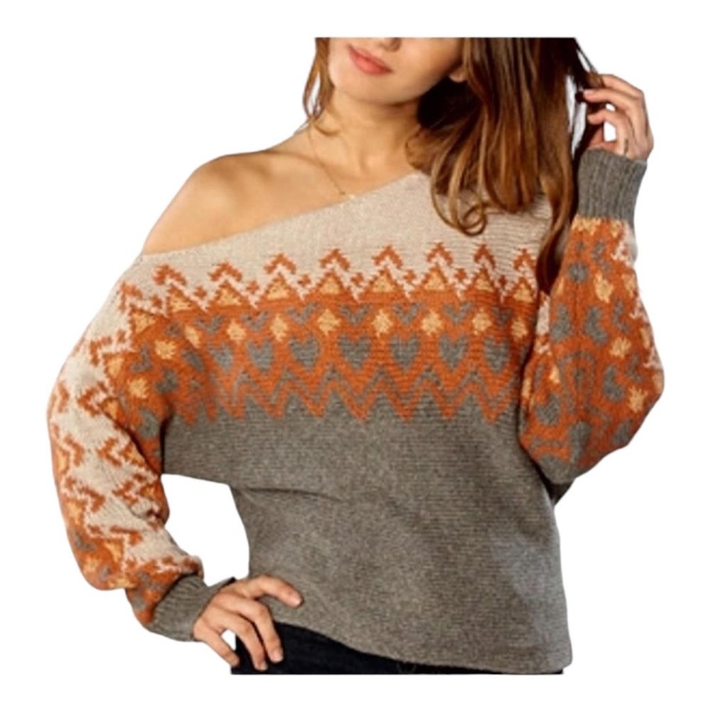 Free People Gray and Orange Sweater
